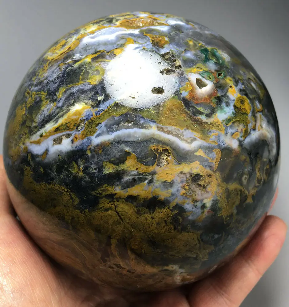 

2038g Raw NATURAL OCEAN JASPER QUARTZ CRYSTAL sphere BALL HEALING ramadan gifts