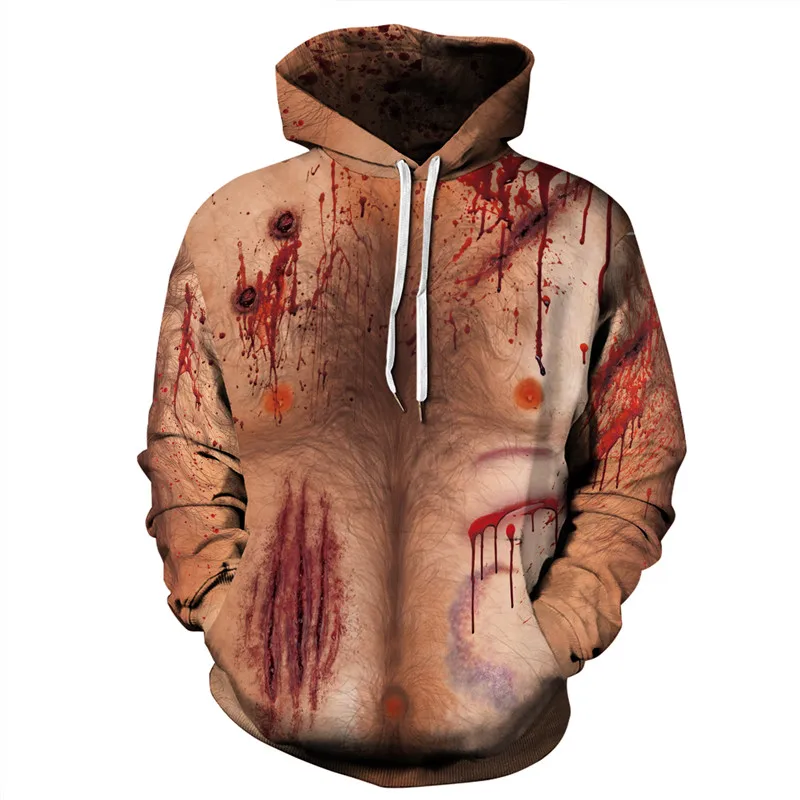 SOSHIRL Bloodiness Halloween Hoodies Lifelike Cosplay Pullover Tops Hip Hop Cool Streetwear Blood Burger Male Tracksuits Outfit | Мужская