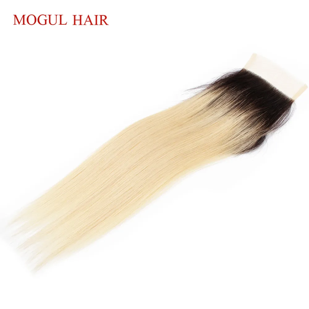 MOGUL волосы T 1B 613 темный корень Платина блонд 4*4 Кружева Закрытие свободный Средний три части бразильские Прямые Remy человеческие волосы