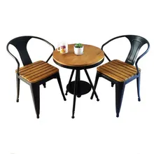 Wood preservative tables and chairs outdoor leisure cafe tea shop outdoor plastic wood seat metal frame chair and table set Wood preservative tables and chairs outdoor leisure cafe tea shop outdoor plastic wood seat metal frame chair and table set