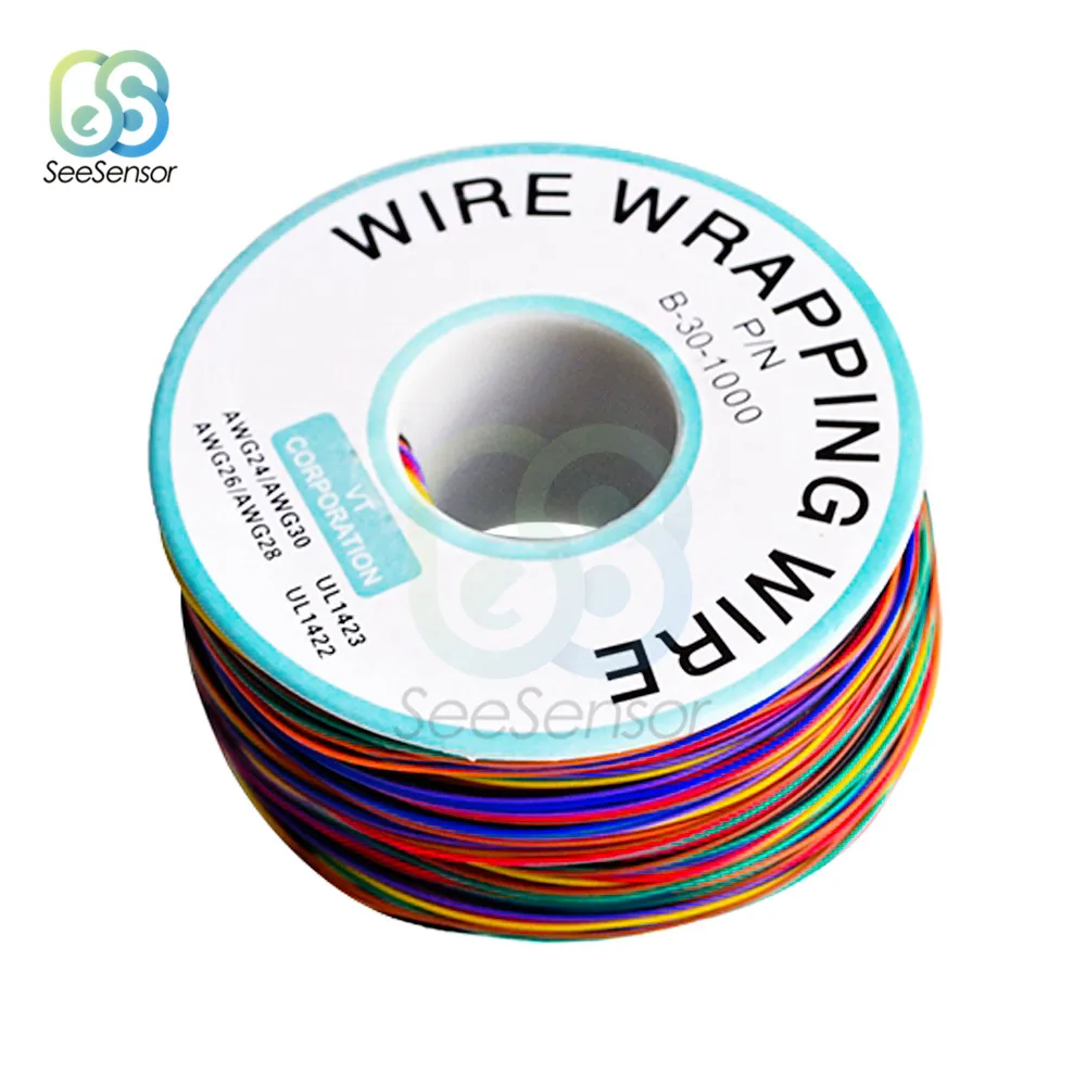 

One Roll 8 Colors 30AWG Wrapping Wire Tinned Copper Solid PVC Insulation Single Strand Copper Cable Electrical Wire