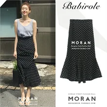 Классическая Женская юбка-русалка, черная, в горошек, высокая талия, винтажная длинная юбка, Jupe Longue Falda Larga Gonne goning Saia