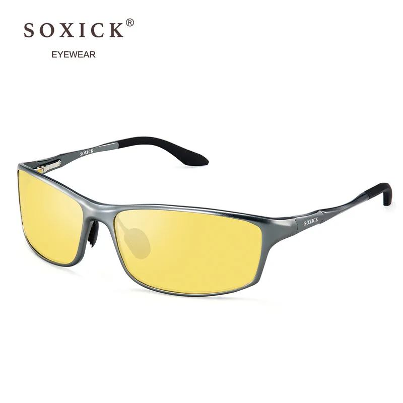 Soxick Брендовые очки ночного видения для вождения, антибликовые очки для мужчин и женщин, желтые линзы, дождливые безопасные поляризованные Модные солнцезащитные очки - Цвет линз: yellow silver