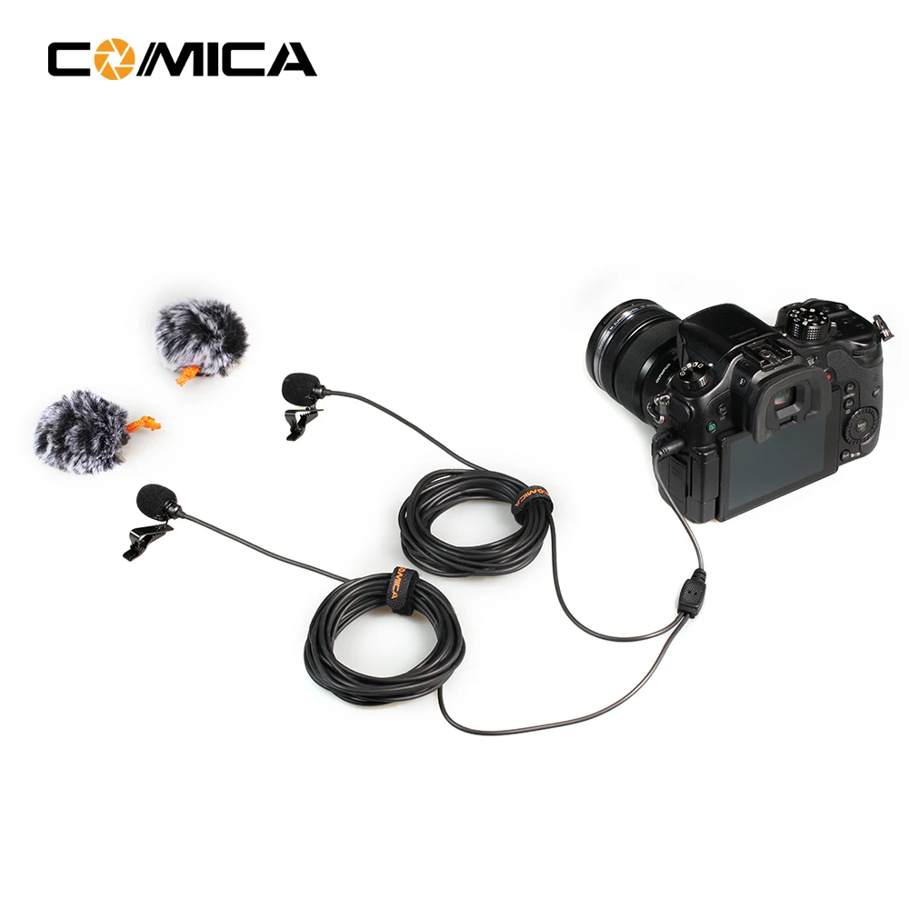 Comica петличный микрофон с двумя головками и отворотом, пристегивающийся всенаправленный микрофон 2,5 M/4,5 M/6 M для смартфонов DSLR GoPro camera PC