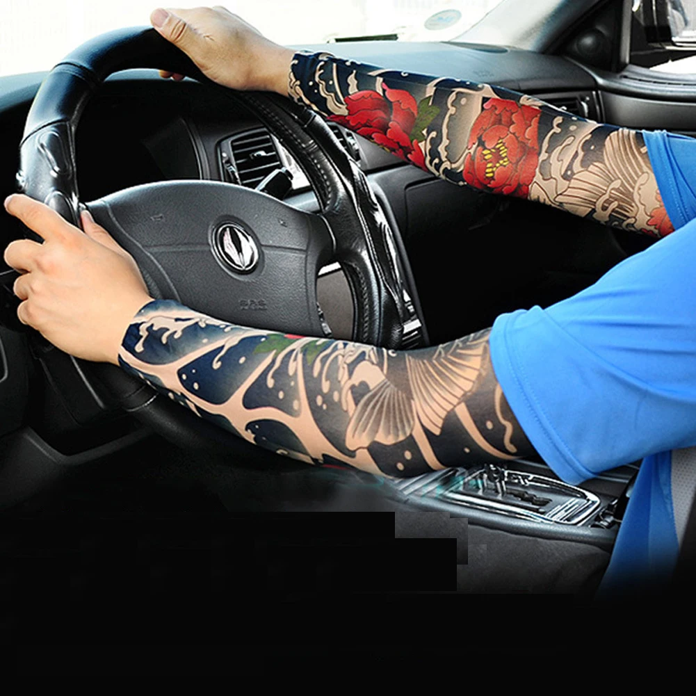 Fashion Temporary Tattoo Sleeve Nylon Elastic Arm Sun Protection Men Womens Outdoor Golf Sport Hiking Cycling Arm Sleeve Cover