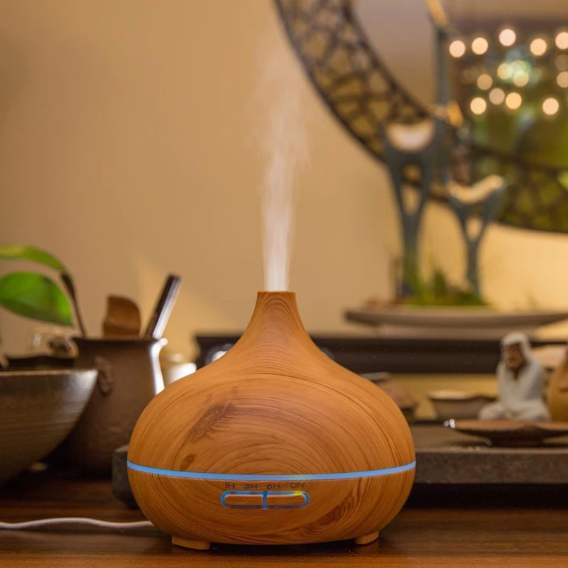 300ml Air Humidifier Essential Oil Diffuser Aroma Lamp Aromatherapy Electric Aroma Diffuser Mist Maker for Home-Wood