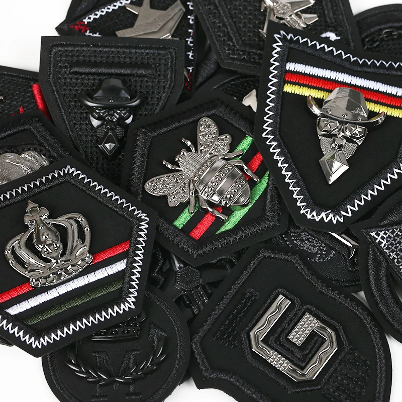 

Black PU Leather badge Military Embroidery Patches for Clothes Iron on Clothes Appliques Badge Stripe Sticker sew-on Armbands