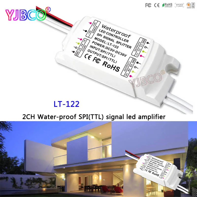 

LT-122:2CH Waterproof IP67 SPI(TTL) signal led amplifier;DC5V-36V led controller for led strip light Free shipping