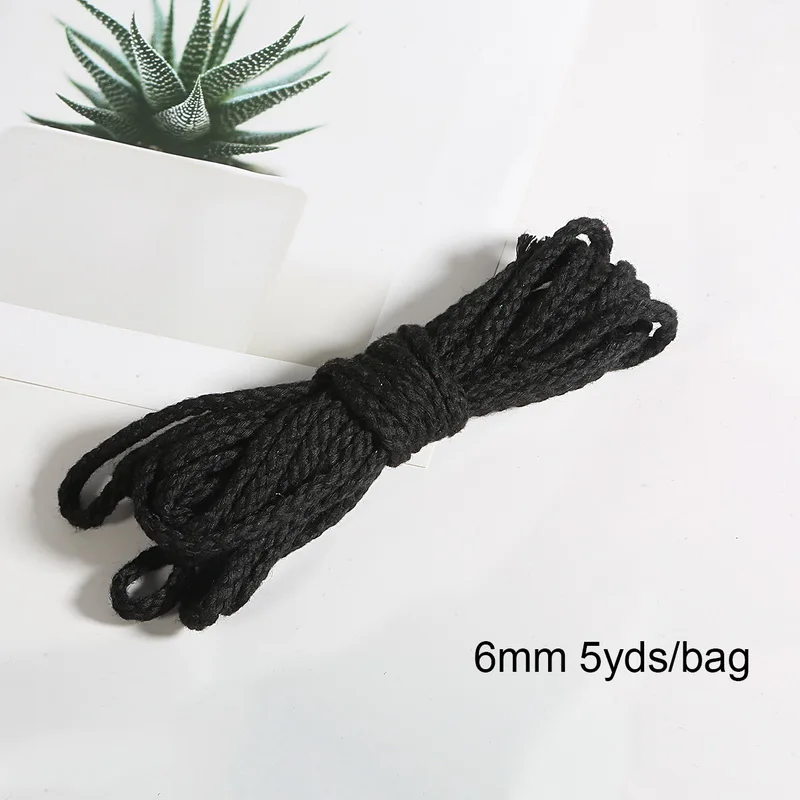 5 ярдов, 6 мм, хлопковая веревка, декоративная скрученная веревка для свадебного украшения, шнурок для рукоделия - Цвет: Black