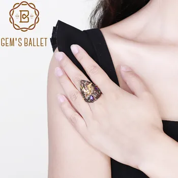 

GEM'S BALLET 0.66Ct Natural Amethyst Gemstone Pear Ring 925 Sterling Silver Vintage Handmade Bird Tree Rings for Women Bijoux