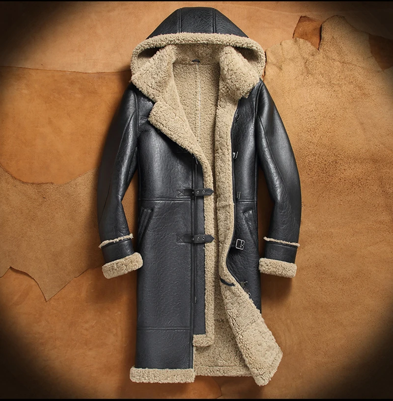Мужская зимняя модная повседневная куртка из овечьего меха из овечьей кожи с подкладкой из шерсти длинная байкерская куртка пальто