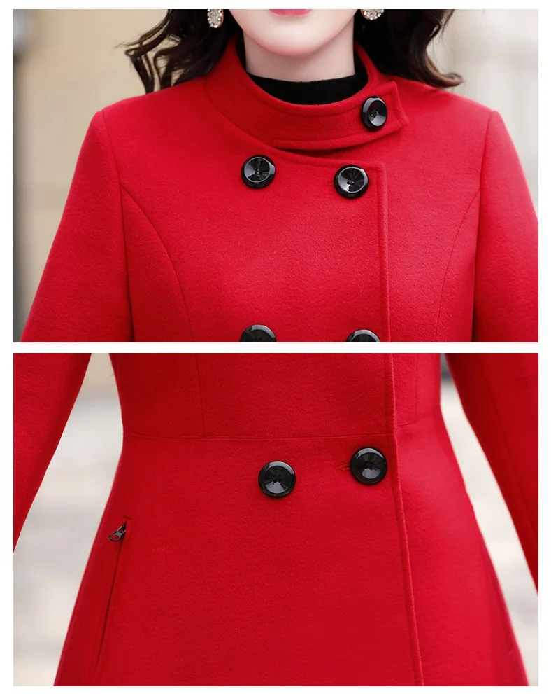 Двубортная Женская шерстяная куртка-пальто Брендовое осенне-зимнее тонкое элегантное пальто средней длинны однотонные теплые женские повседневные шерстяные куртки