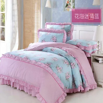 

Bedding Set 100% Cotton 4pc Princess Romantic Country Style Blue Twin Bedding Set Flowers Printing Comforter Set Free Shipping