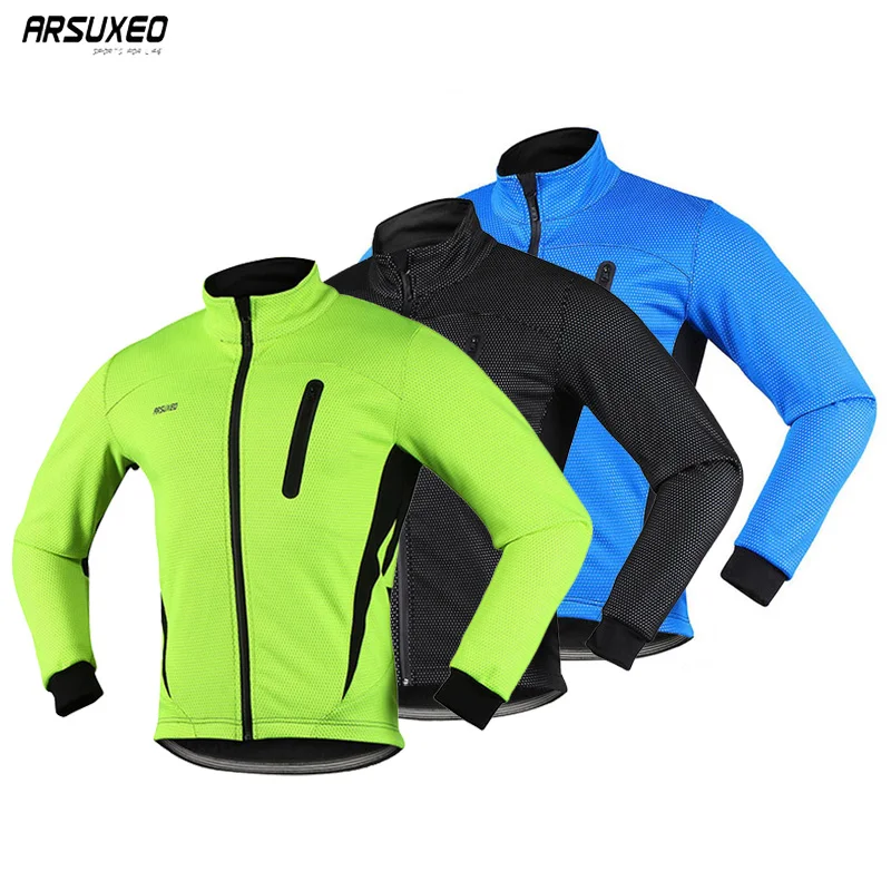 ARSUXEO Winter Windproof Reflective Cycling Jacket Thermal Fleece MTB
