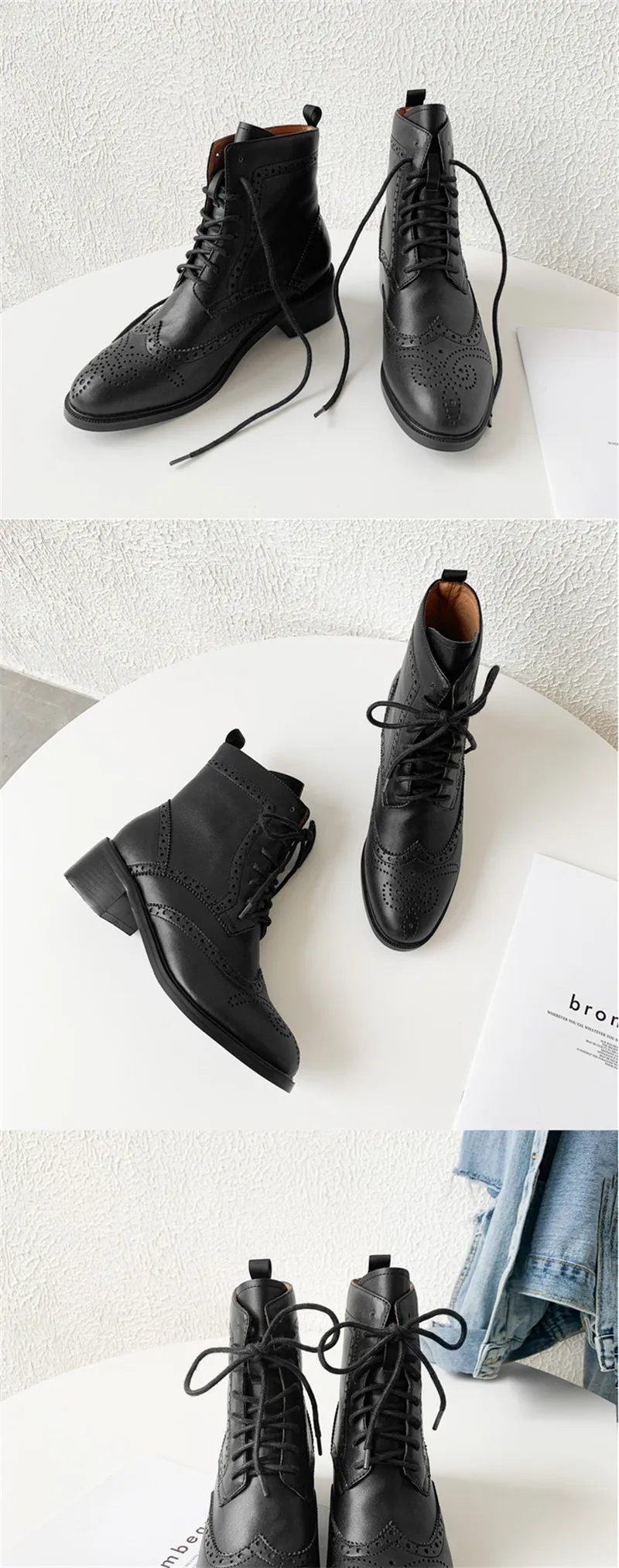 ASUMER new genuine leather boots round toe lace up women boots square high heels shoes classic ankle boots for women