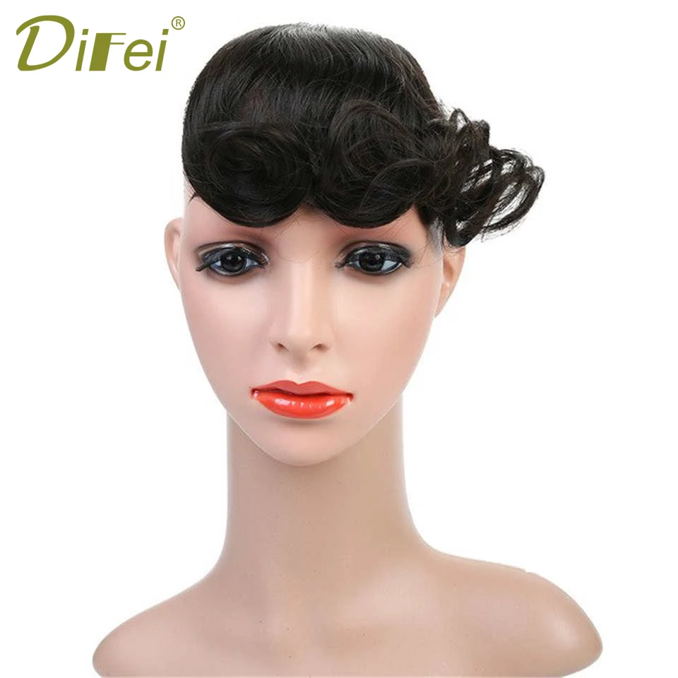 

DIFEI False bangs curled bangs with clips brown black high temperature wire Synthetic Fiber Fake Fringe Clip In Heat Resistant
