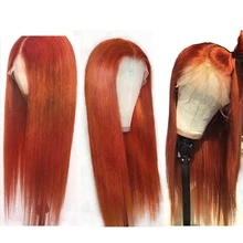 13*6 глубокая часть 180 густые натуральные волосы парик для черных женщин Оранжевый имбирный цвет длинные прямые Remy бразильские невидимые предварительно сорванные