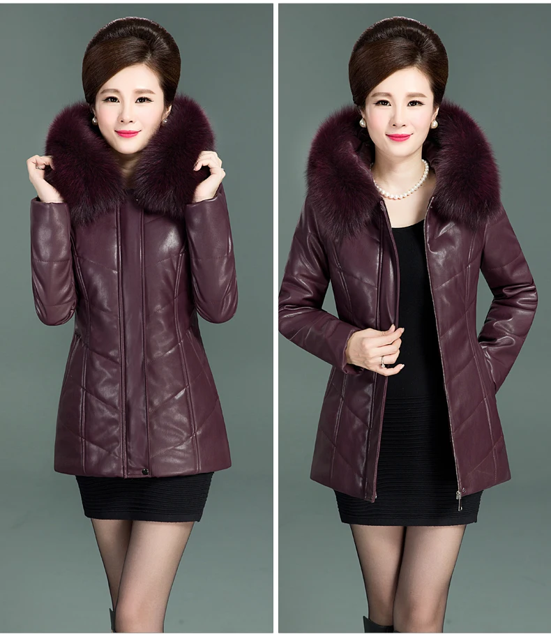 Leather Jacket Women Fur Collar Middle Age Women Coats And Jackets Leather Coats Women Winter Jacket Long 2018 New LZ987  (19)
