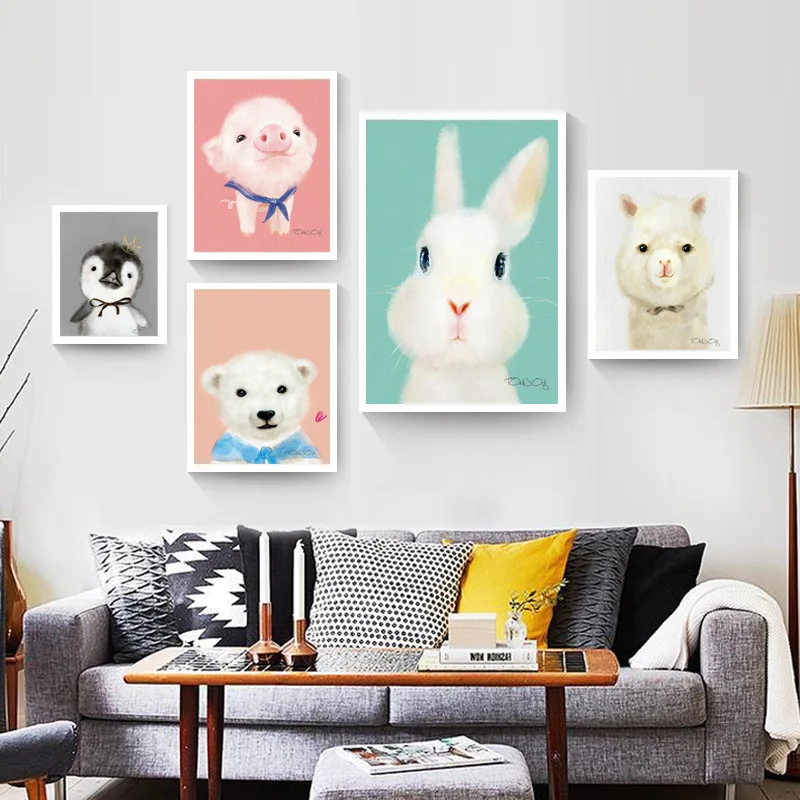 

Modern Nordic Small Fresh Watercolor Cartoon Animal Decorative Painting Lovely Bear Children's Room Wall Hanging Picture Canvas