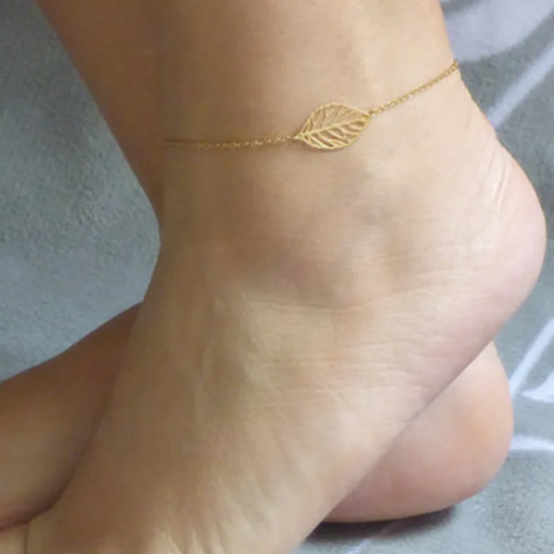 Ahmed Gold Silver Simple Leaves Anklets for Women Vintage Sexy Beach Chain Anklet Sandals Brides Shoes Barefoot Gifts