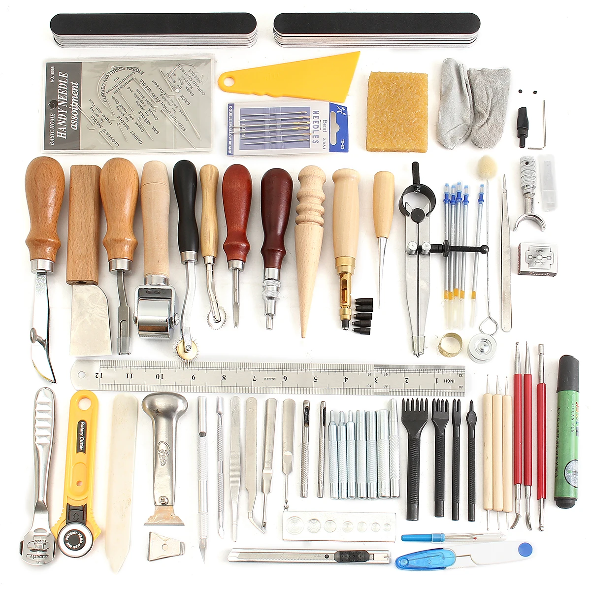 

59Pcs Leather Craft Tool Sets Hand Sewing Stitching Carving Work Kit Punch Steel Wood Home DIY Leather Sewing Set Freeshipping