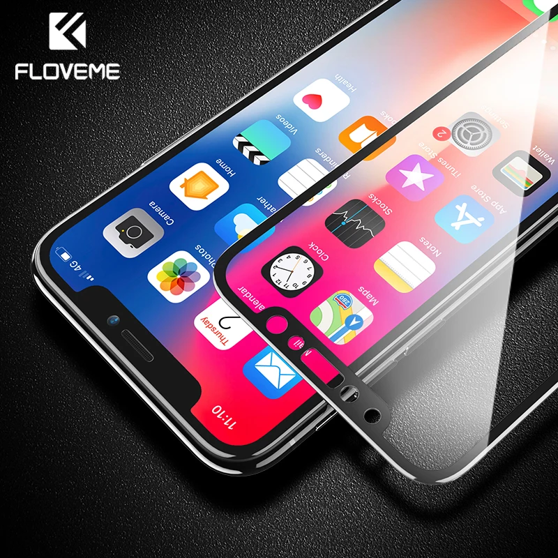 Koop FLOVEME 3D Volledige Cover Screen Protector Voor iPhone X 9 H Gehard Glas zachte Rand Film Voor iPhone 7 8 Plus Voor iPhone X 10 glas
