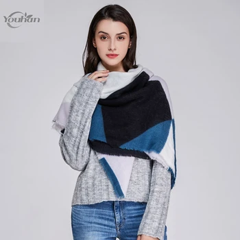 

YOUHAN Women Scarf Winter Triangle Scraf Brand Designer Lady Shawl Cotton Foulard Plaid Scarves Blanket Dropshipping