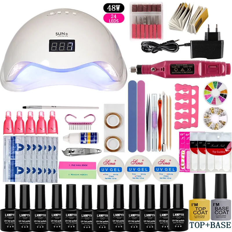 

Nail Set UV LED Lamp Dryer With 18/12/10pcs Nail Gel Polish Kit Soak Off Manicure Tools Set electric Nail drill For Nail Tools