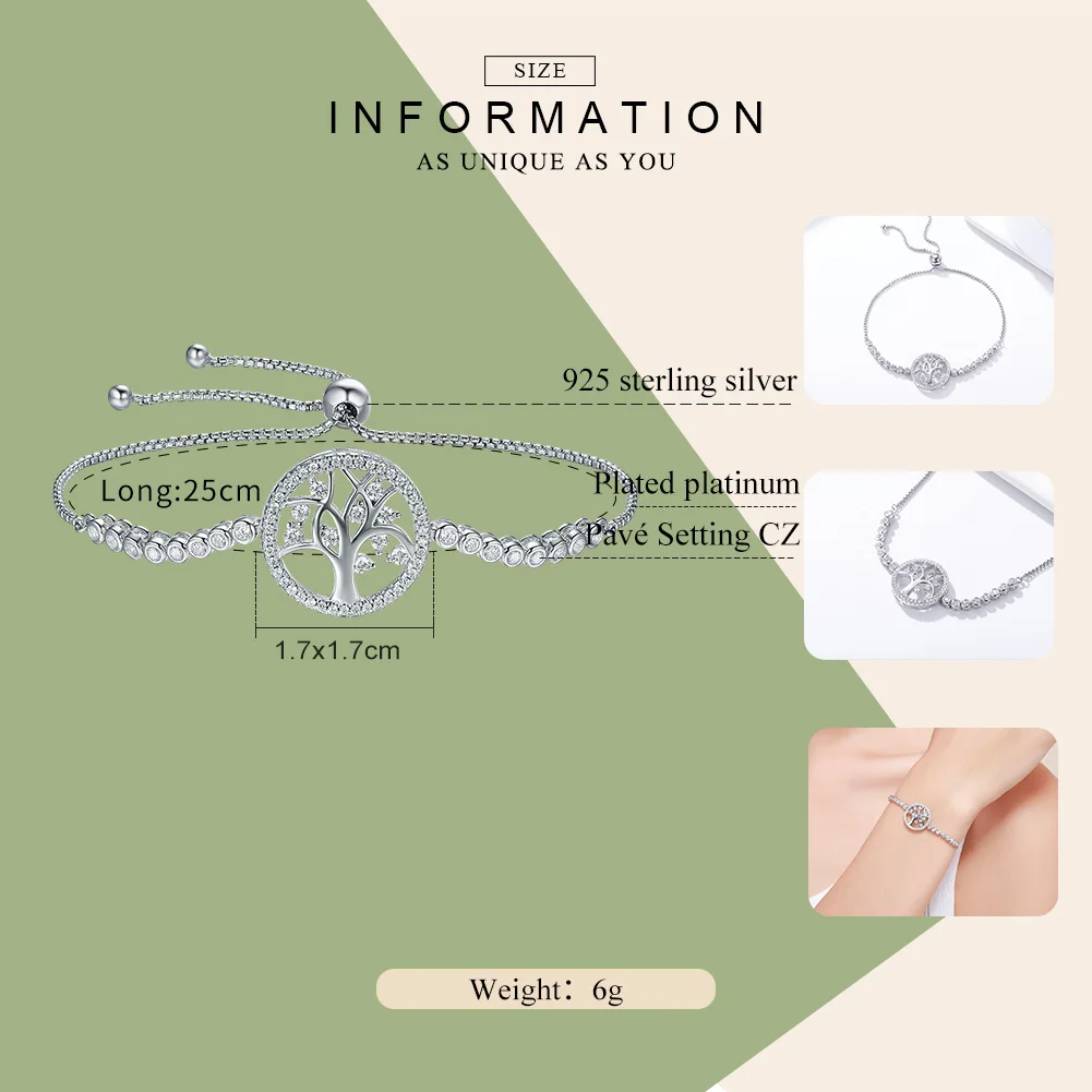 Goedkoop Bamoer Hot Koop 100% 925 Sterling Zilveren Boom Van Het Leven Tennis Armband Vrouwen Verstelbare Link Chain Armband Zilveren Sieraden SCB035