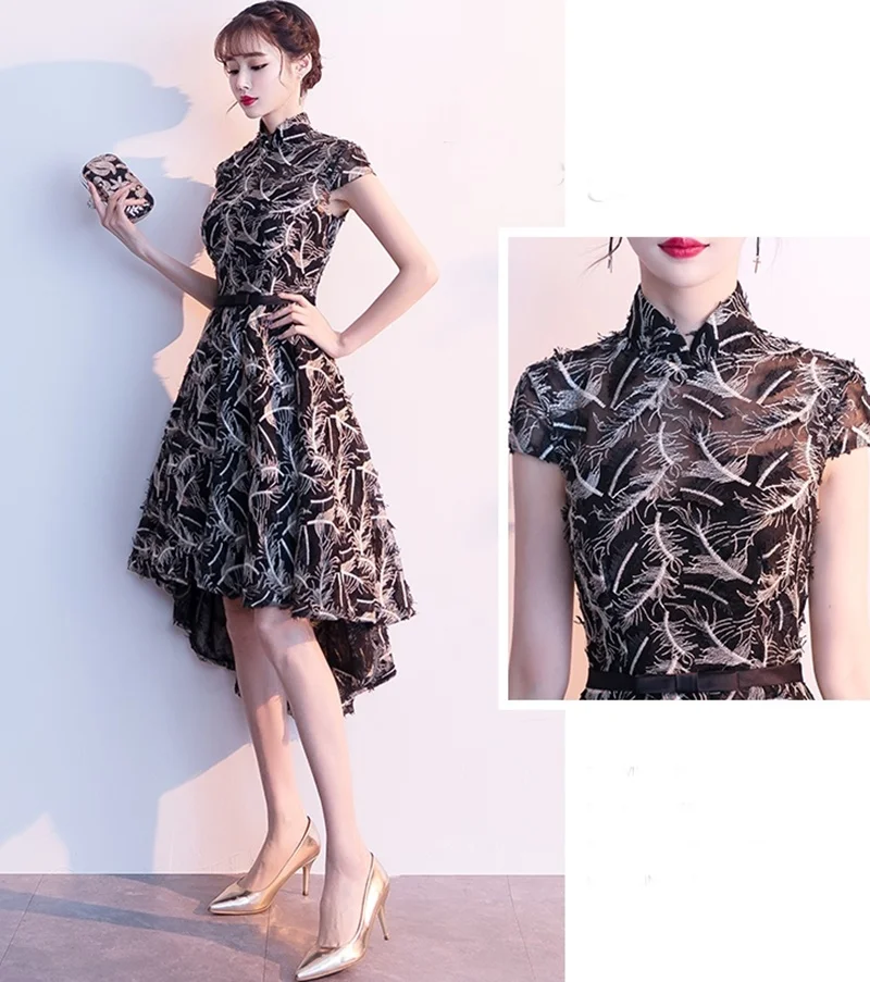 Высокая Низкая Cheongsam Coctail платье миди элегантные китайские платья Vestido Fiesta пышные платья для выпускного вечера платье коктейльное TS713