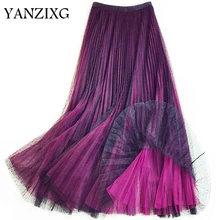 Новинка лета, корейский стиль, градиентный цвет, длина по щиколотку, трендовая Женская плиссированная юбка, женская одежда, 4 цвета, Z471