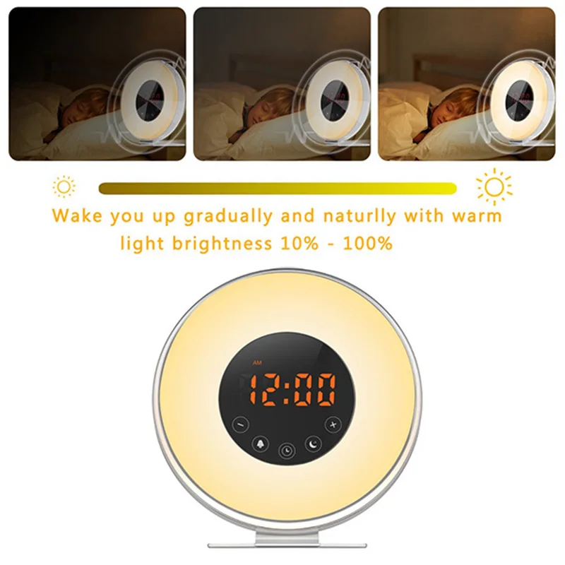

Wake Up Light With Sunrise Sunset Simulation FM Radio LED Night Lights Snooze Function Alarm Clock LAD-sale