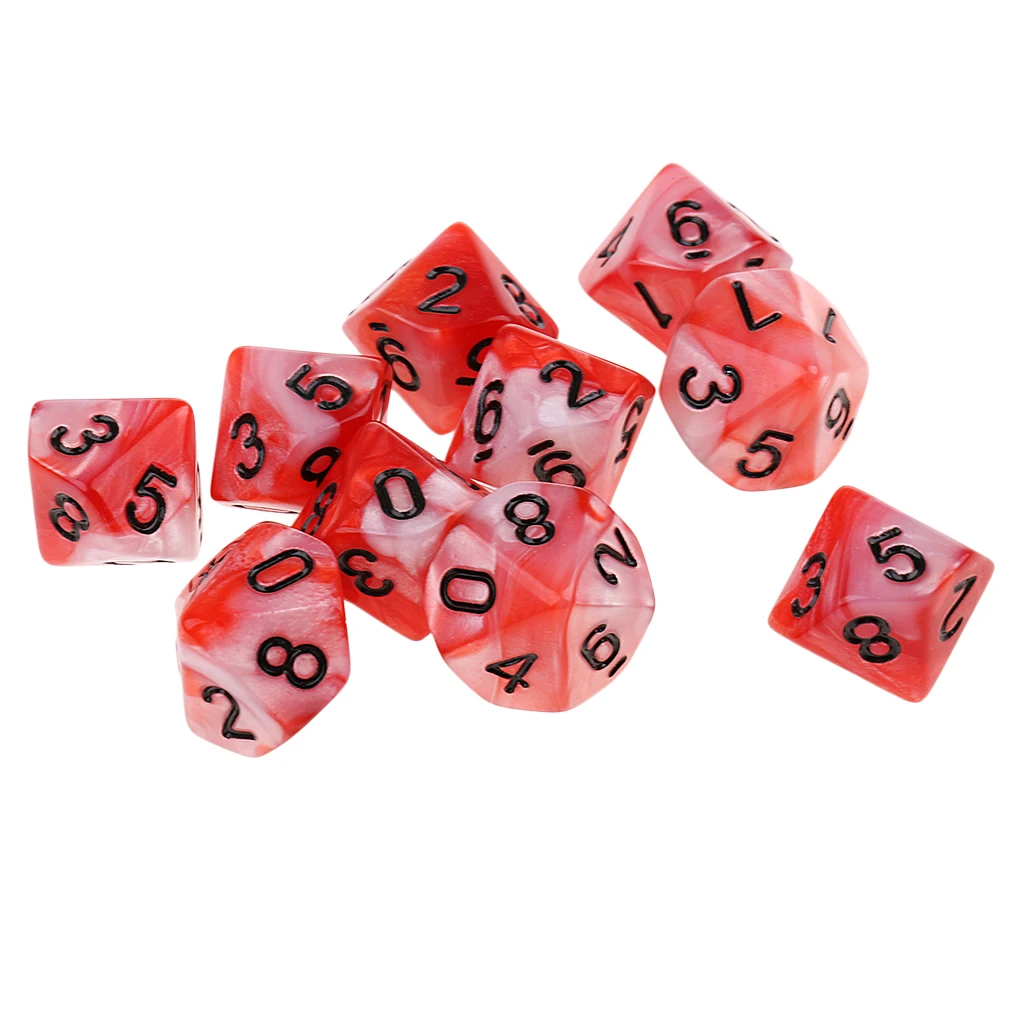 Perfeclan 10pcs 10 Sided D10 Polyhedral Dice Double Color for DND RPG MTG Board Game Accessories Double Colors Dice