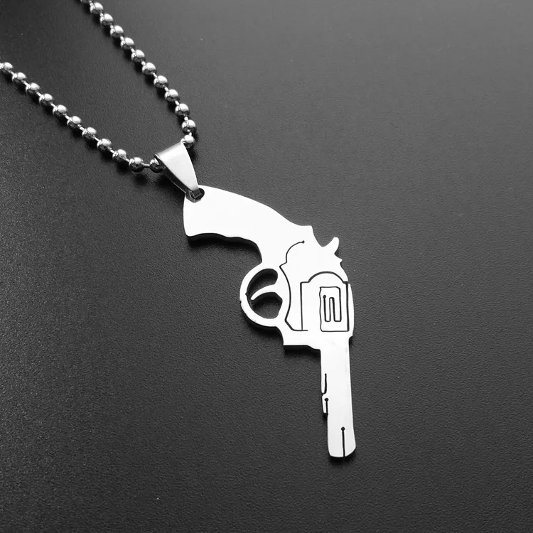 Stainless Steel Machine Uzi Gun Necklace Pistolet Sniper Weapon Bullet Pistol Revolver Pendant Necklaces for Men Women