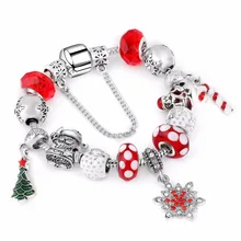 Дизайн старинное серебро бисера Fit Рождество детей браслет для Для женщин браслет jewelry браслет Fit