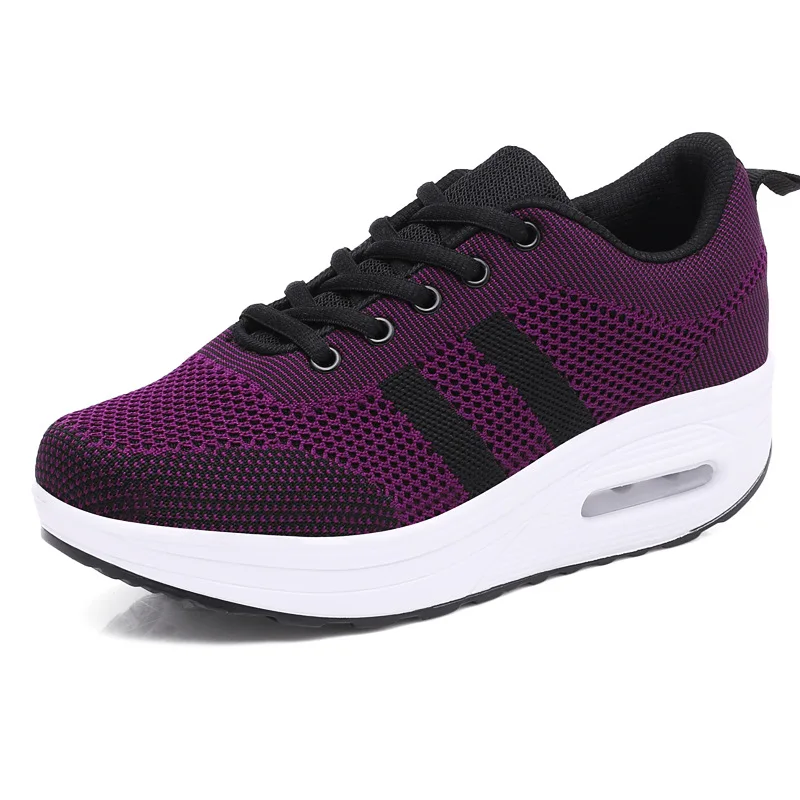 Весна, Женская дышащая повседневная спортивная обувь, стильная женская обувь для бега, удобные, увеличивающие рост кроссовки 5 см, женская обувь на плоской подошве - Цвет: Фиолетовый