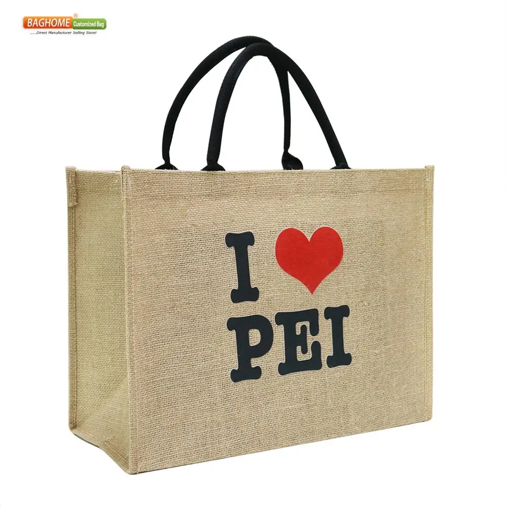 

300pcs/lot wholesale custom printed logo reusable foldable Heavy shopping bags Jute Linen grocery tote bag