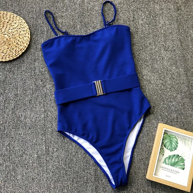 Bandeau Ribbed Swimsuits For Women Swim Suit With Belt One Piece