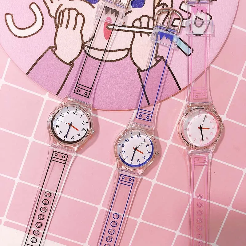 

Newly 1 Pcs Women Clear Silicone Band Wrist Watch Jelly Comic Style Quartz Casual Watches