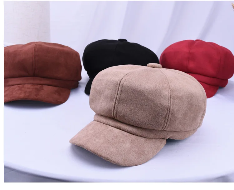 Новинка года; Брендовая женская шапка-берет; винтажные замшевые шапки-береты для девочек; Повседневные шапки для девочек; восьмиугольная кепка