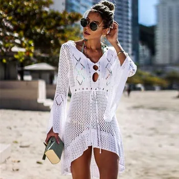 

2020 Crochet Cover Up Lace Hollow Swimsuit Beach Dress Women Summer Lady Cover-Ups Bathing Suit Beach Wear Tunic Bikini Blouse