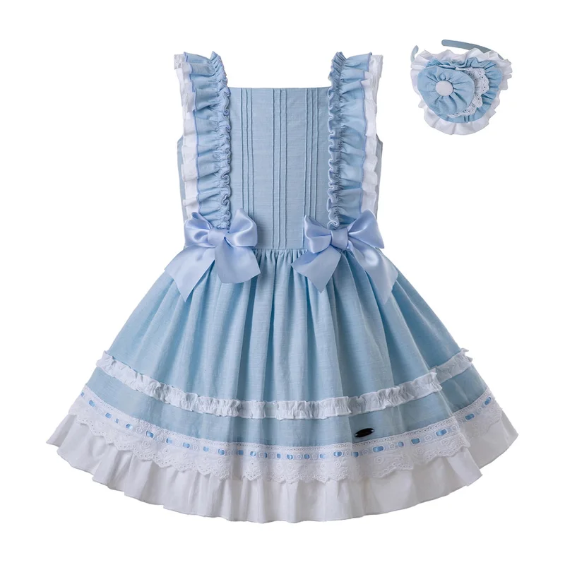 

Pettigirl New Summer Girls Dress Sky Blue Princess Dresses For Girls With Bow Kids Clothing girls christmas dress