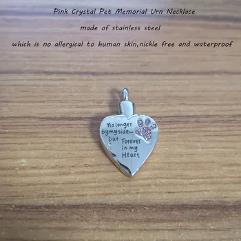 

IJD9981 Pink/Blue Crystal Paw Print Cremation Jewelry for Dog Ash No longer by my side Forever in my heart Memorial Urn Necklace