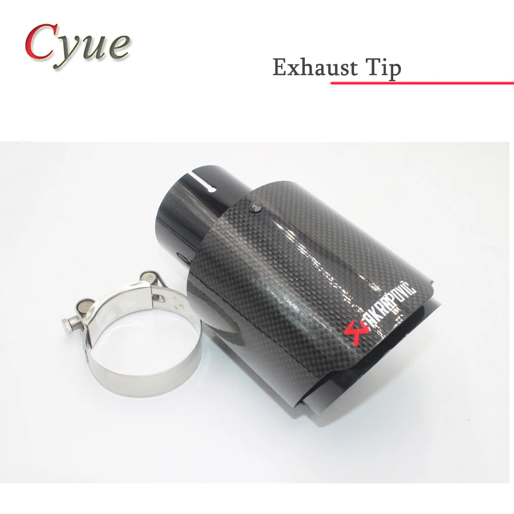 

1Pcs Carbon fiber +Black stainless steel universal exhaust system end pipe+Glossy carbon Akrapovic car exhaust tip