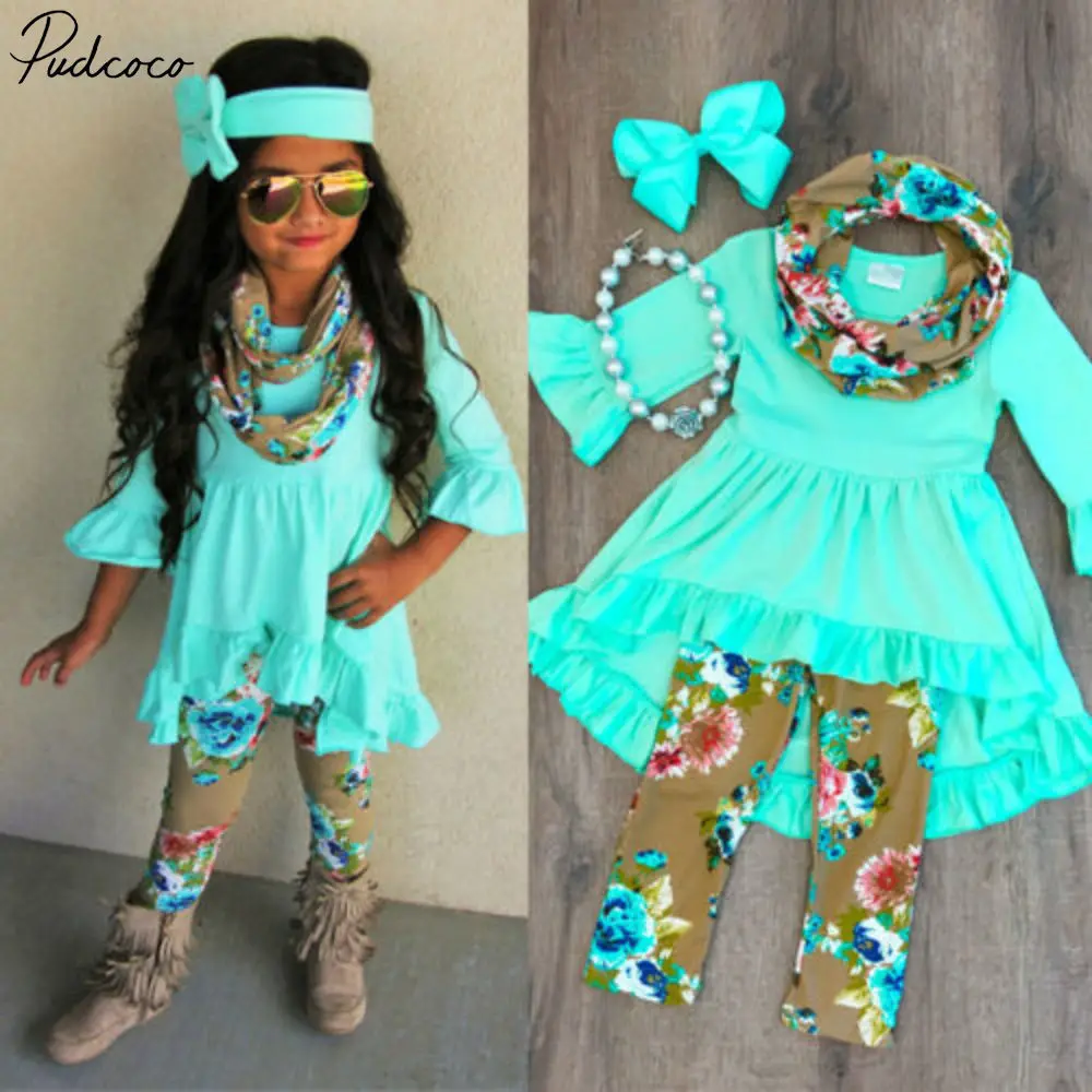 Изысканное платье-топ с цветочным принтом для маленьких девочек, штаны, леггинсы, одежда, США