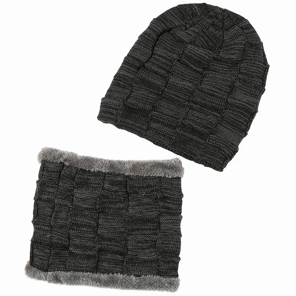 

Men Warm Knitted Hat and Circle Scarf Skiing Hat Outdoor Cold Winter Cotton Cap Bib Sports Hat Sets