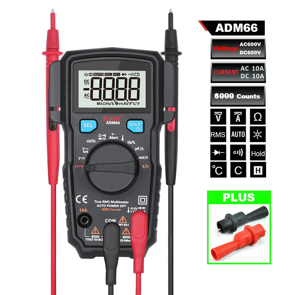 BSIDE ADM66 Digital Multimeter Dual Slot Auto Range TRMS DMM 6000 ...