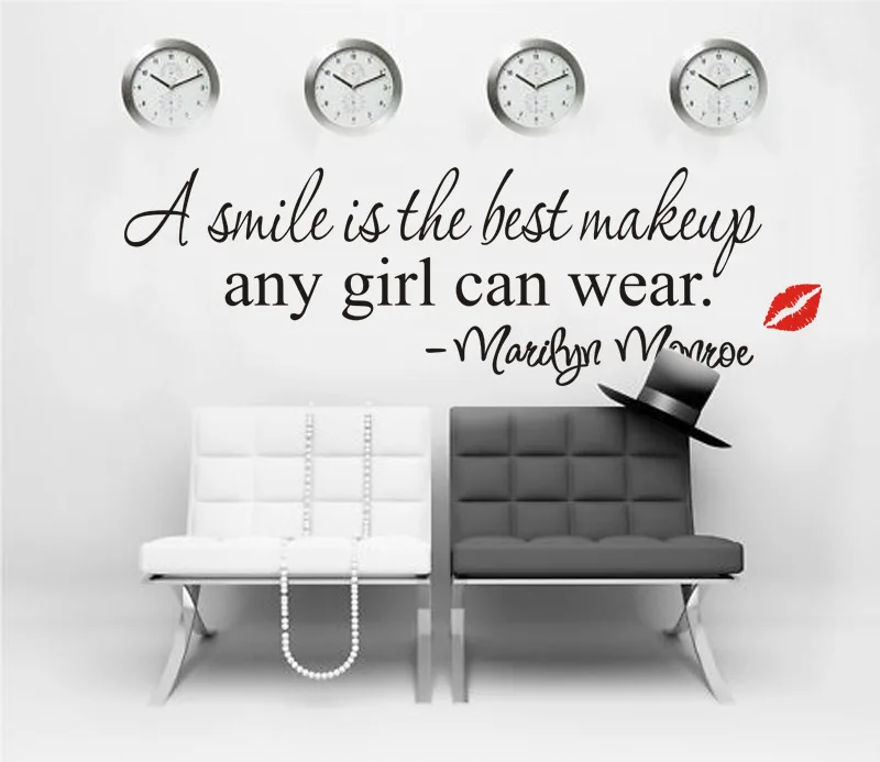 A Smile Is The Best Makeup English Words Quotes Wall Stickers Decals Marilyn Monroe Lip Vinyl Mural Art Girls Room Decor Art Glass Wall Decor Art Wall Decorart Decor Nail Polish Aliexpress