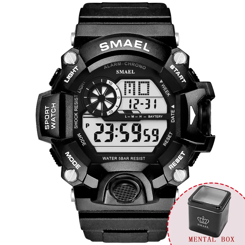 Цифровые часы для мужчин, светодиодный дисплей, SMAEL, мужские часы, спортивные часы для мужчин, водонепроницаемые, relogio masculino1385C, белые цифровые часы для мужчин - Цвет: BlackBox