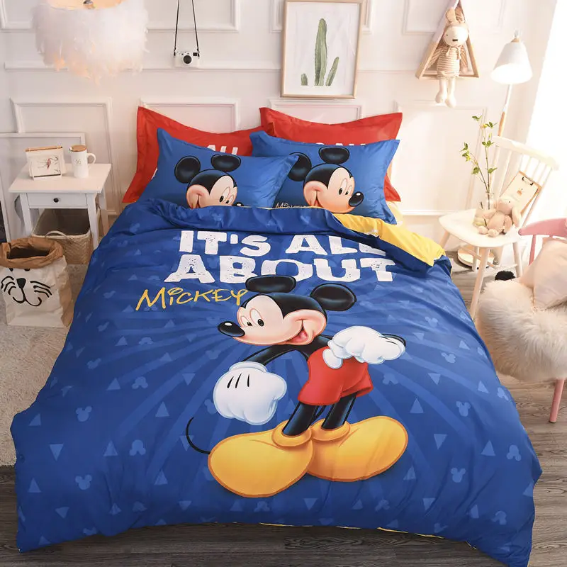

Blue Mickey Mouse Printed Comforters Bedding Sets Children's Boy's Bedroom 600TC Cotton Bed Covers Single Twin Full Queen Size